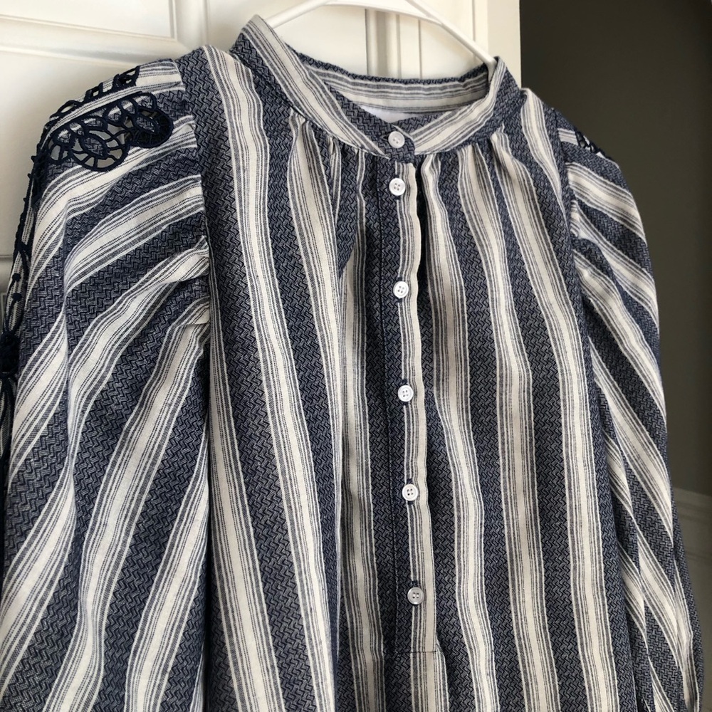 Tuckernuck Navy and White Striped Button-Front Blouse